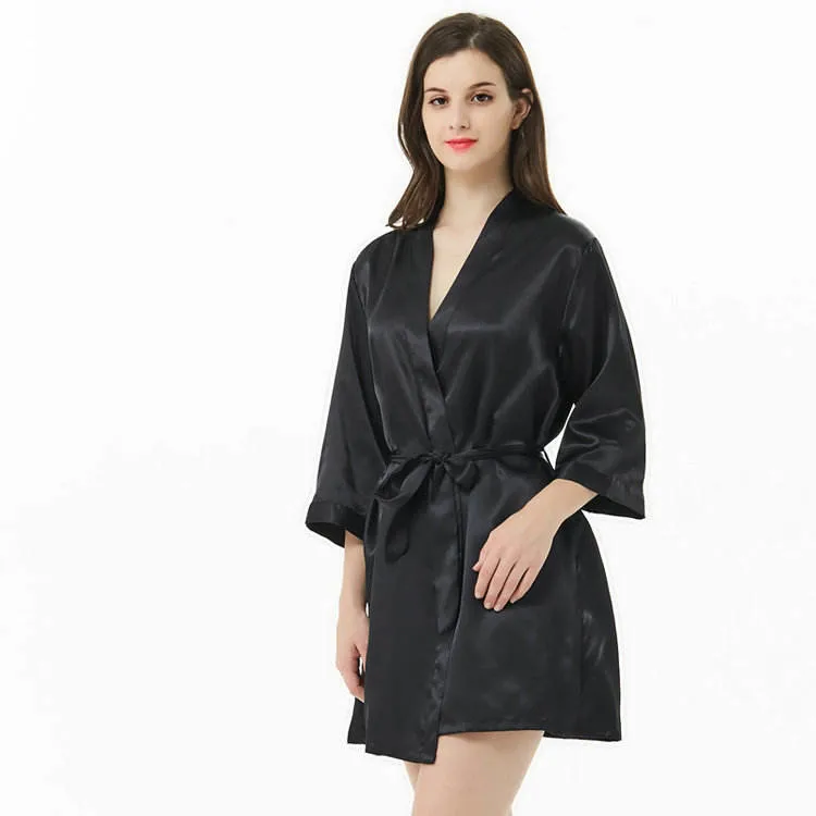 Wholesale Satin Silk Short Robes Women with Gold Glitter for Bride and Bridesmaid Wedding Designer Bridal Bathrobe