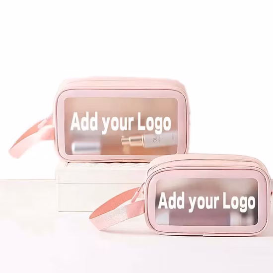 Moda de luxo à prova dwaterproof água titular transparente bolsa de higiene pessoal plutônio & transparente pvc promocional saco de maquiagem cosmética personalização básica