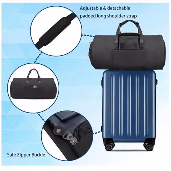 Bolsa de roupa conversível com alça de ombro, compartimento para sapatos, bolsa de viagem 2 em 1, bolsa de viagem